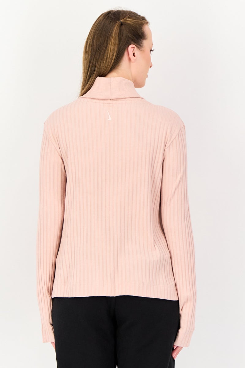 Nike Women Loose Fit Long Sleeve Ribbed Training Sweatshirt, Pink - Image 2